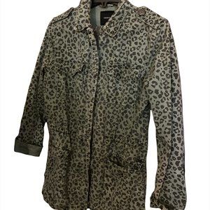 Forever 21 Leopard Print Faded Green Denim Jacket